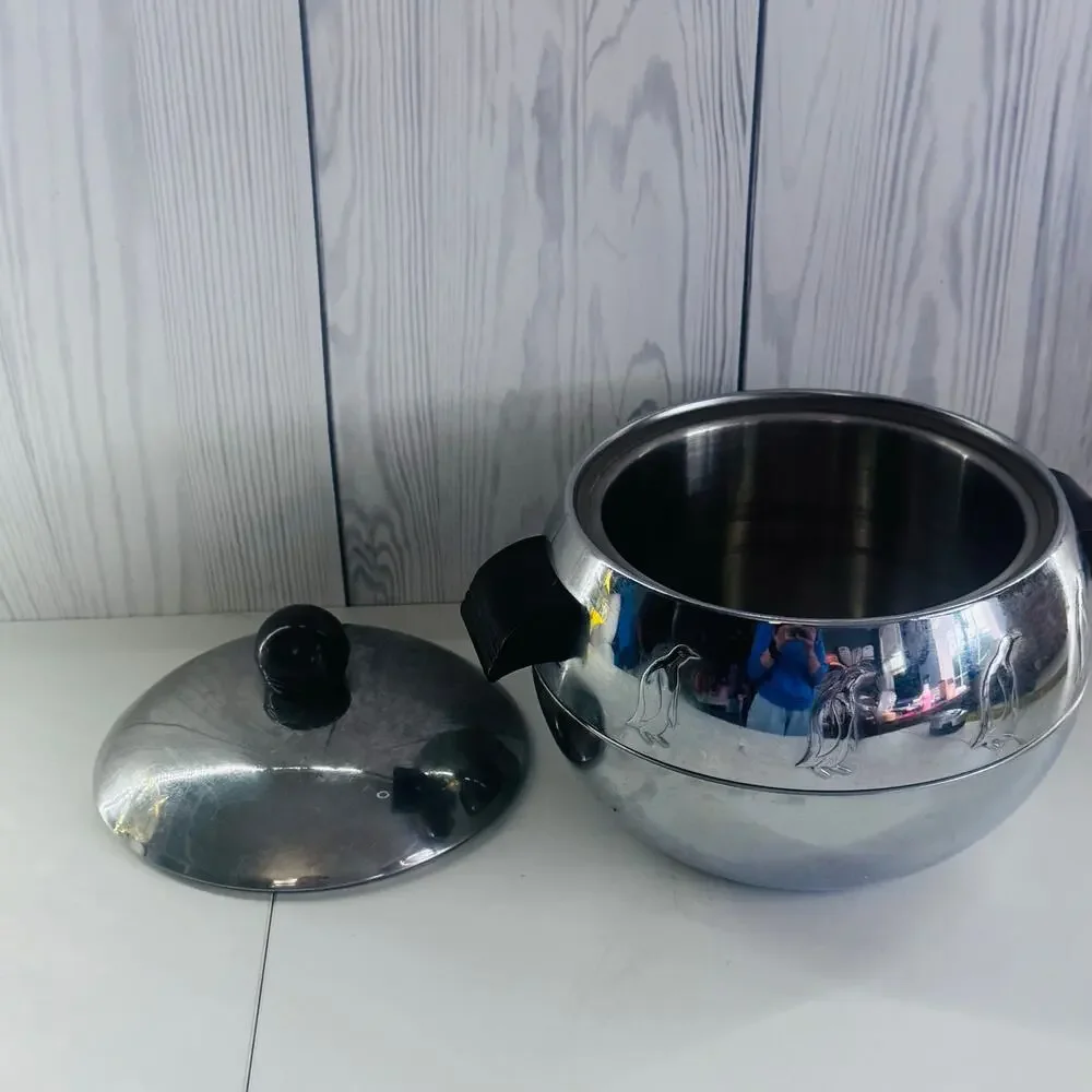 Vintage West Bend Penguin Ice Bucket Mid-Century Modern Barware Chrome Stainless